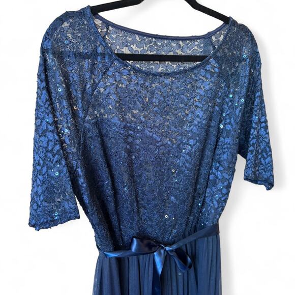 Vintage Navy Blue Sequin Lace Maxi Dress Romantic Formal Evening XXL - Picture 4 of 8